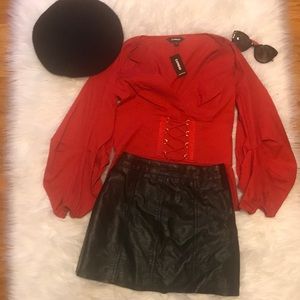 Red Tie Up Blouse NWT